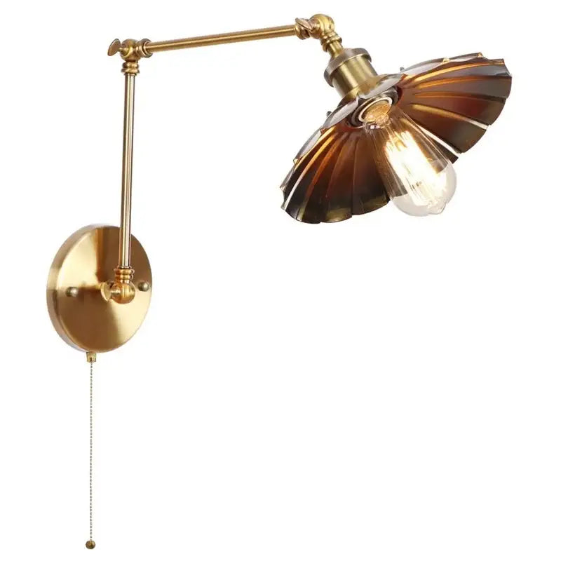 Gold Fluted Wall Sconce With Pull Chain Switch