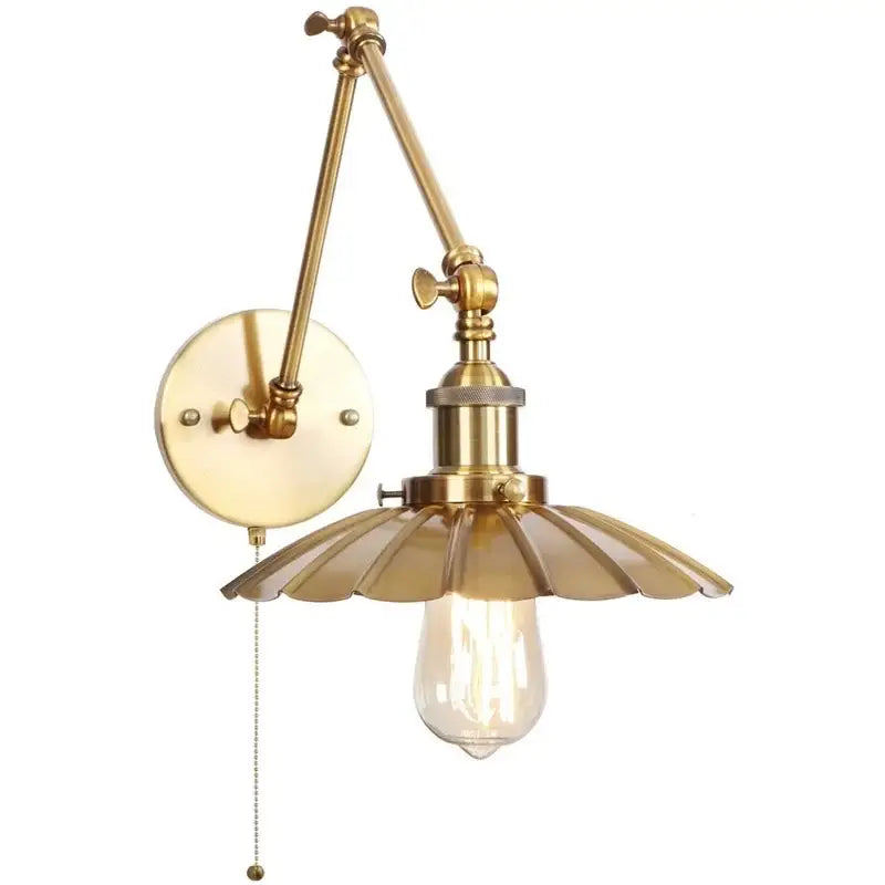 Gold Fluted Wall Sconce With Pull Chain Switch