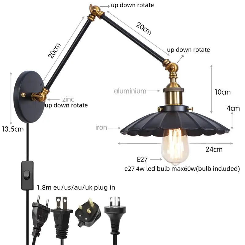 Gold Fluted Wall Sconce With Pull Chain Switch