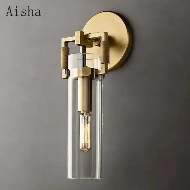 Gold Glass Wall Sconce with Clear Shade Design