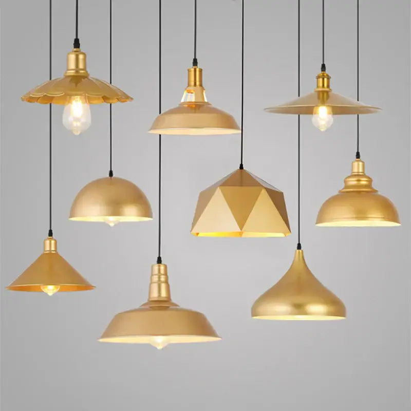 Gold Geometric Pendant Light in Wrought Iron