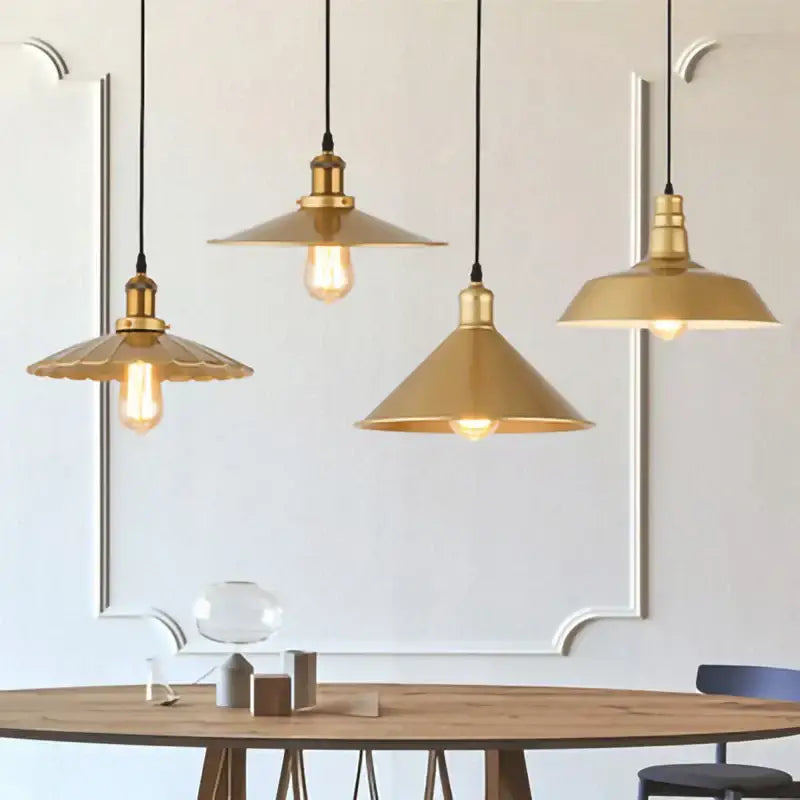 Gold Geometric Pendant Light in Wrought Iron