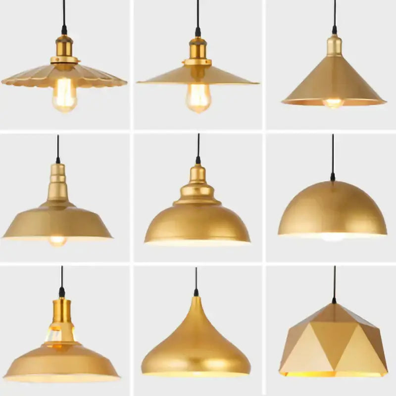 Gold Geometric Pendant Light in Wrought Iron