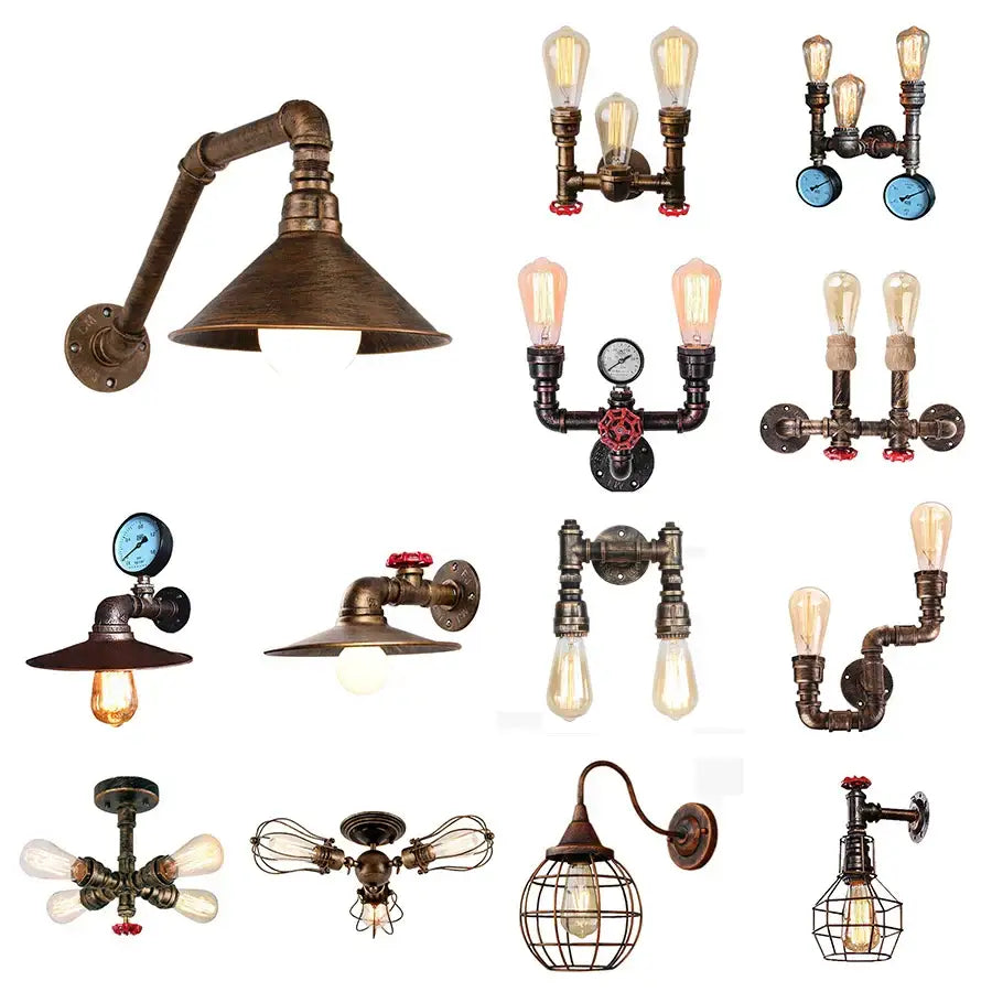 Rust Pipe Wall Light
