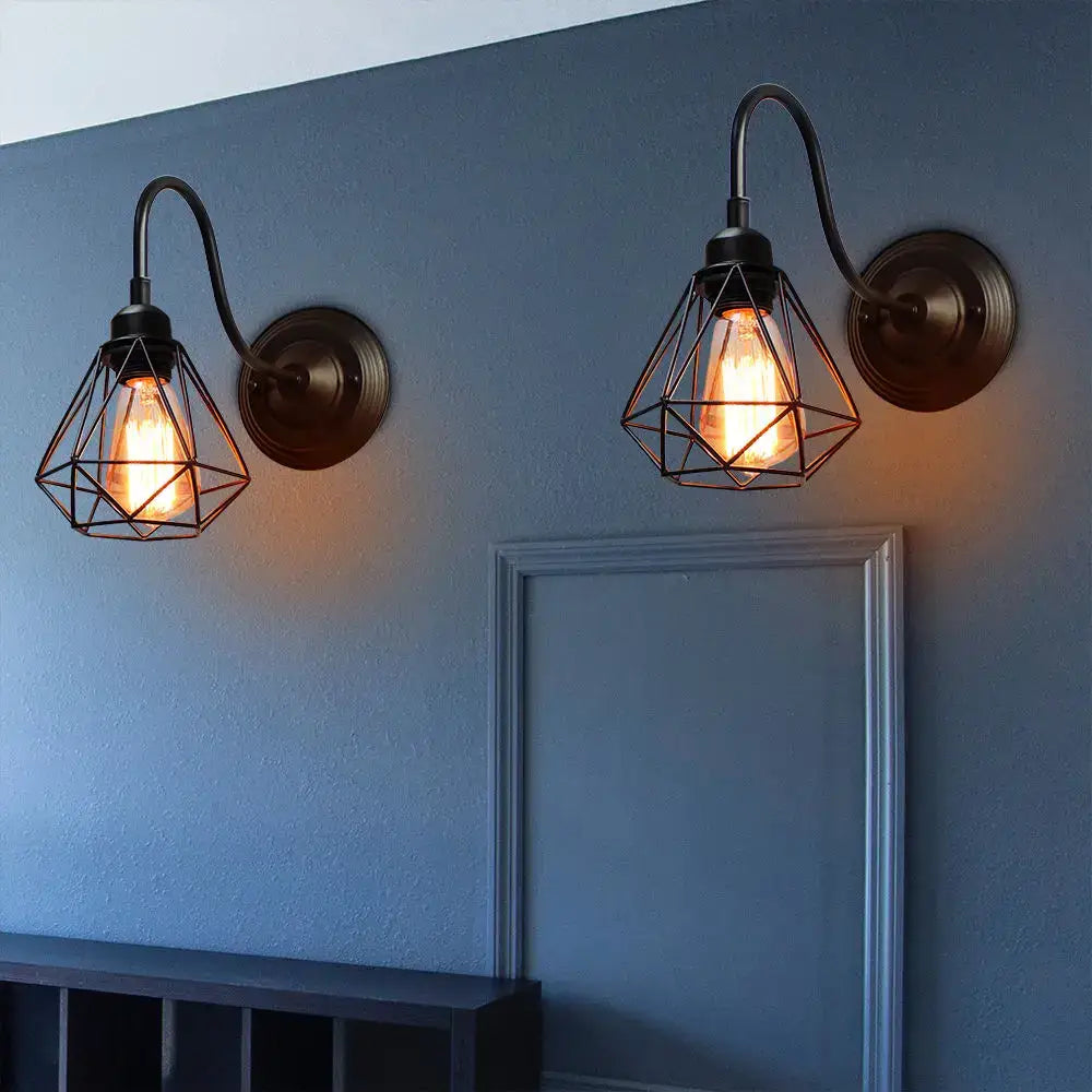 Black Cage Wall Sconce with Sturdy Metal Frame