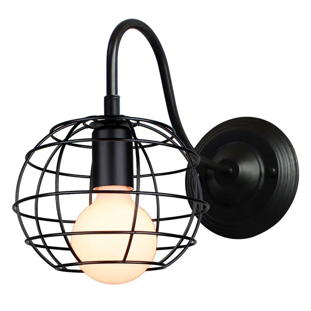 Black Cage Wall Sconce with Sturdy Metal Frame