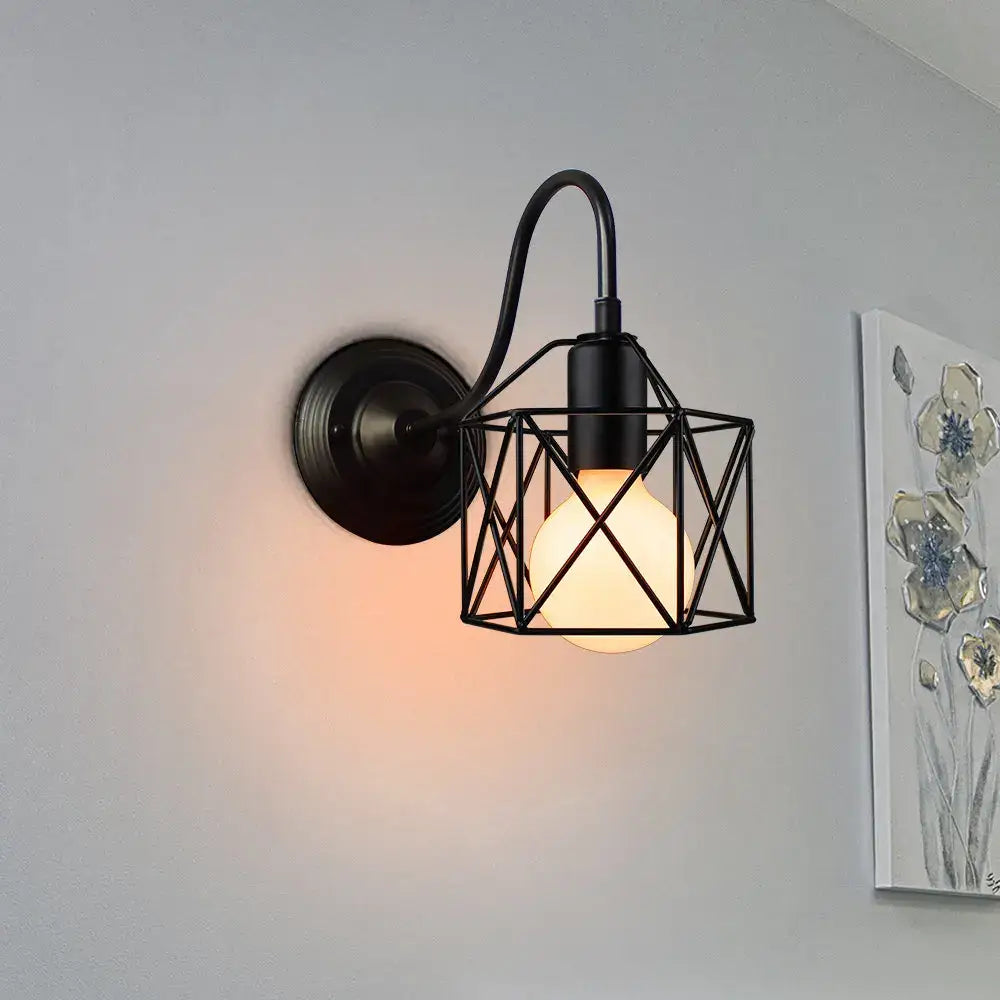 Black Cage Wall Sconce with Sturdy Metal Frame