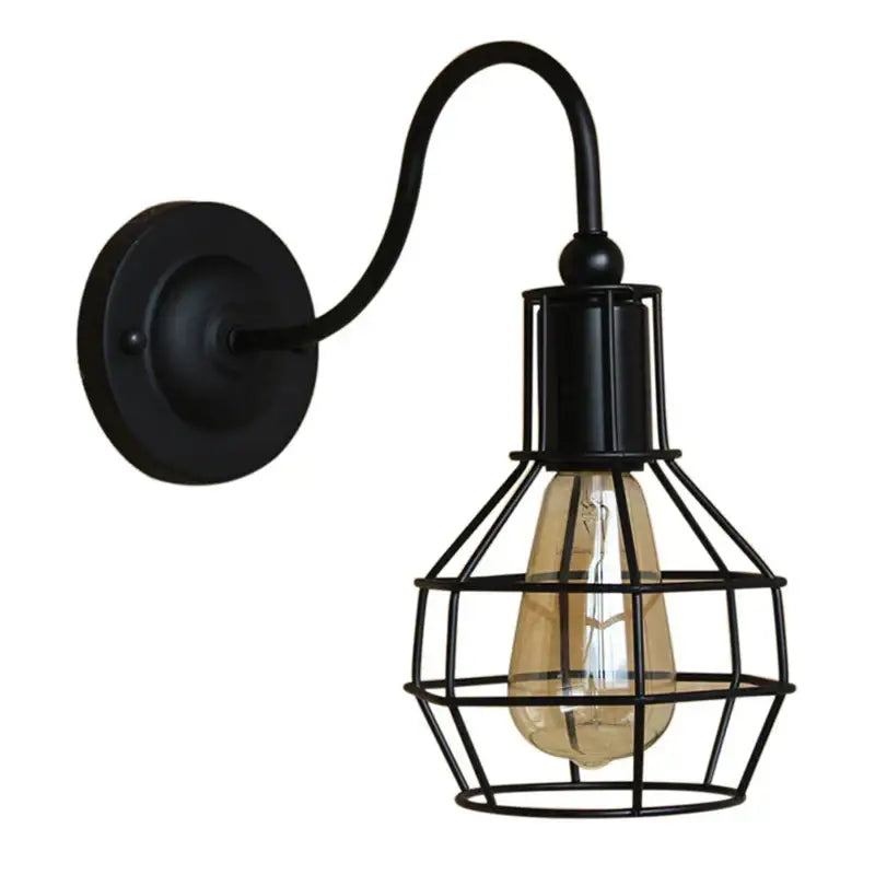 Black Cage Wall Sconce with Sturdy Metal Frame