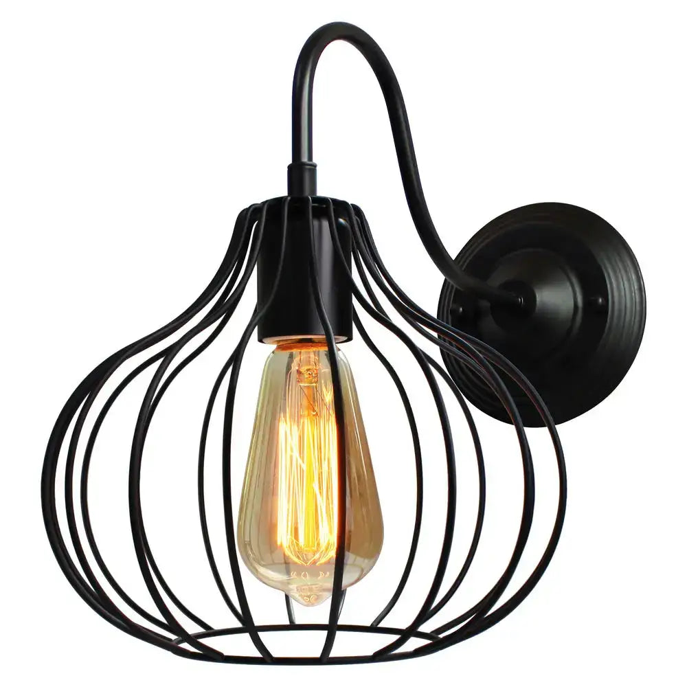Black Cage Wall Sconce with Sturdy Metal Frame