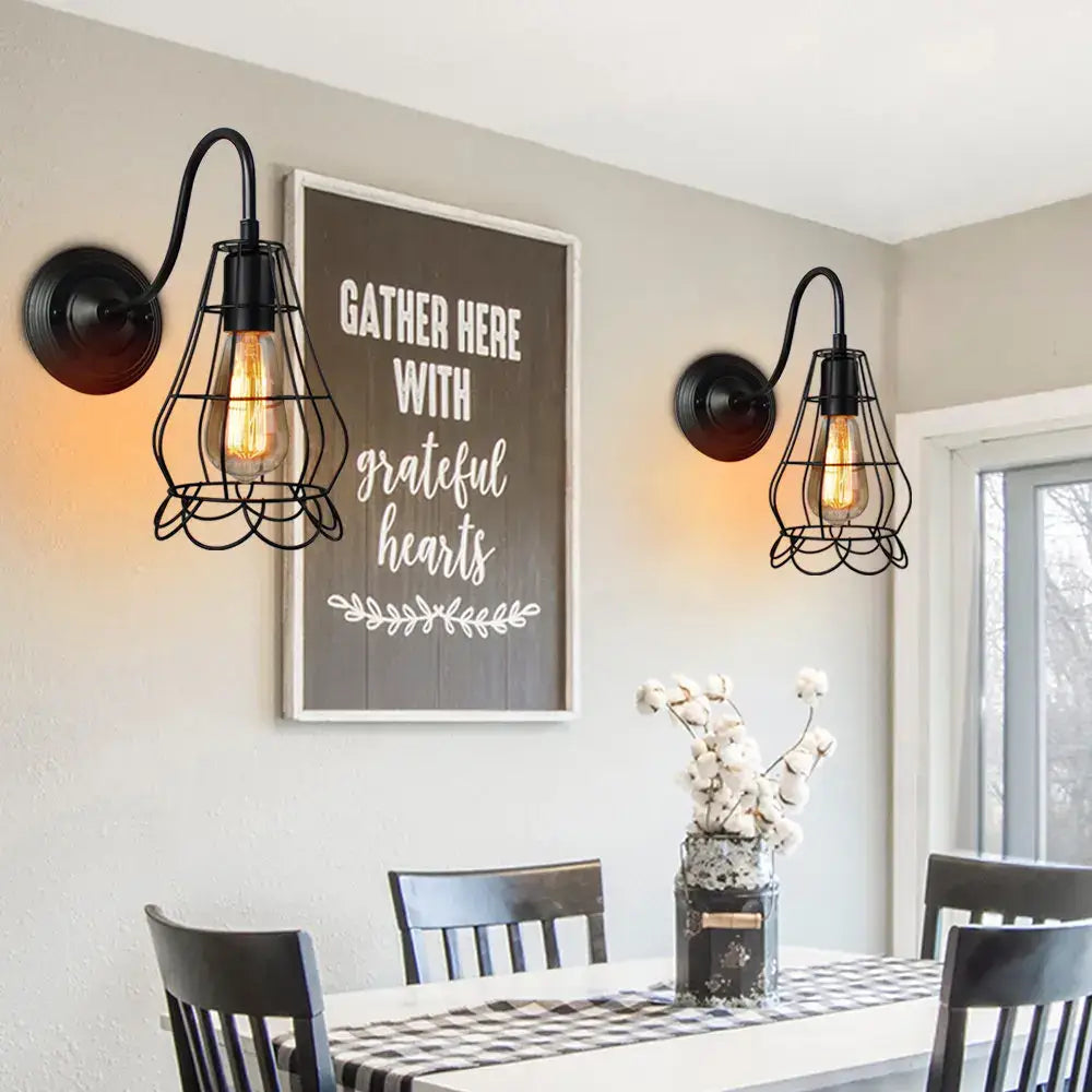 Black Cage Wall Sconce with Sturdy Metal Frame