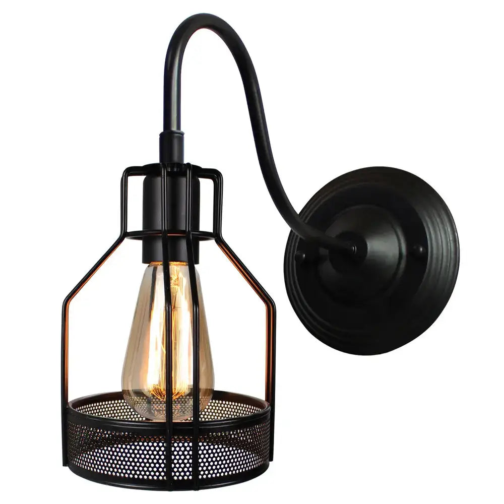 Black Cage Wall Sconce with Sturdy Metal Frame