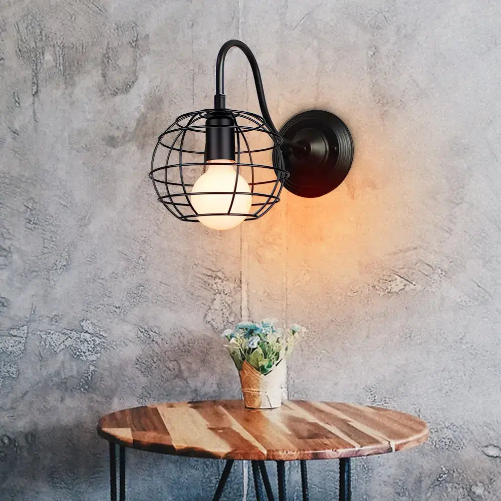 Black Cage Wall Sconce with Sturdy Metal Frame
