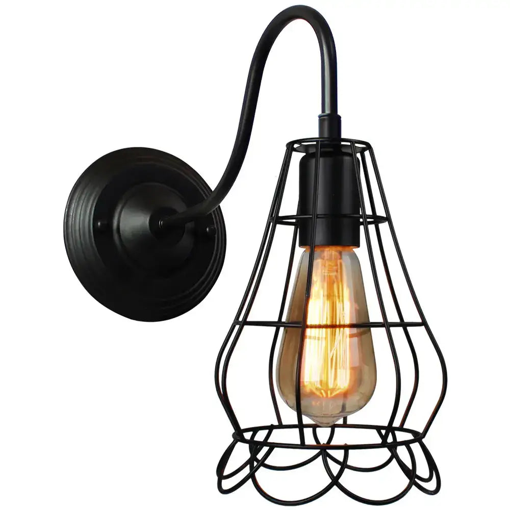 Black Cage Wall Sconce with Sturdy Metal Frame