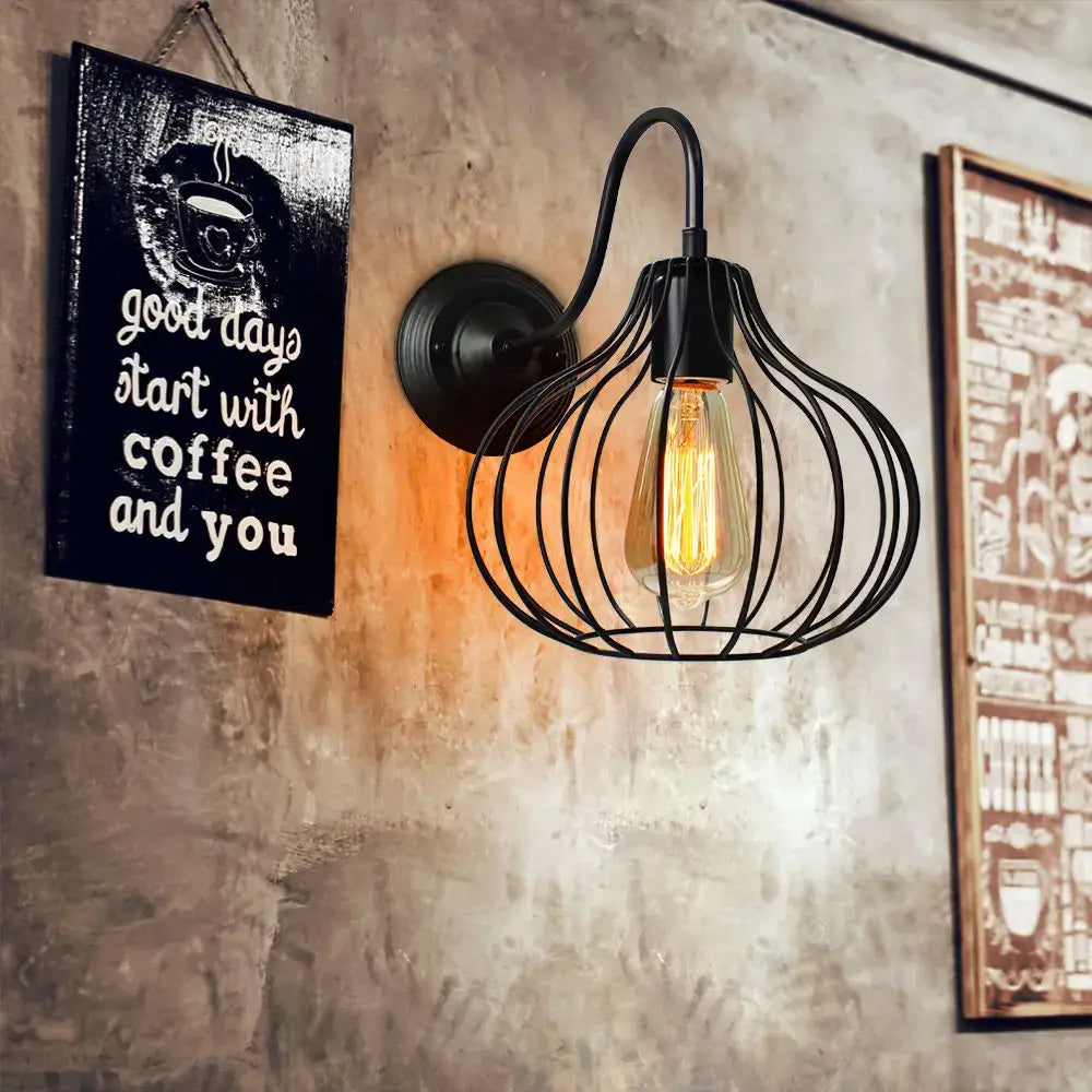 Black Cage Wall Sconce with Sturdy Metal Frame