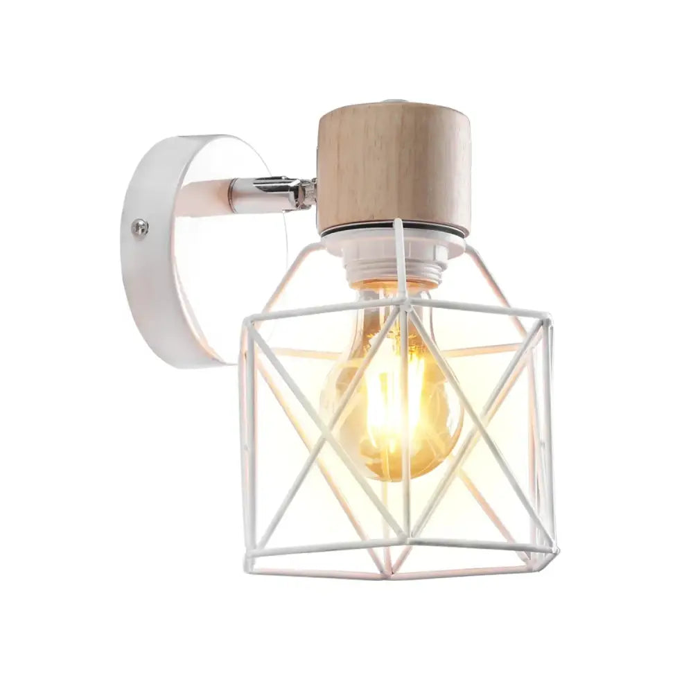 White Wood Wall Sconce with Metal Accent Frame