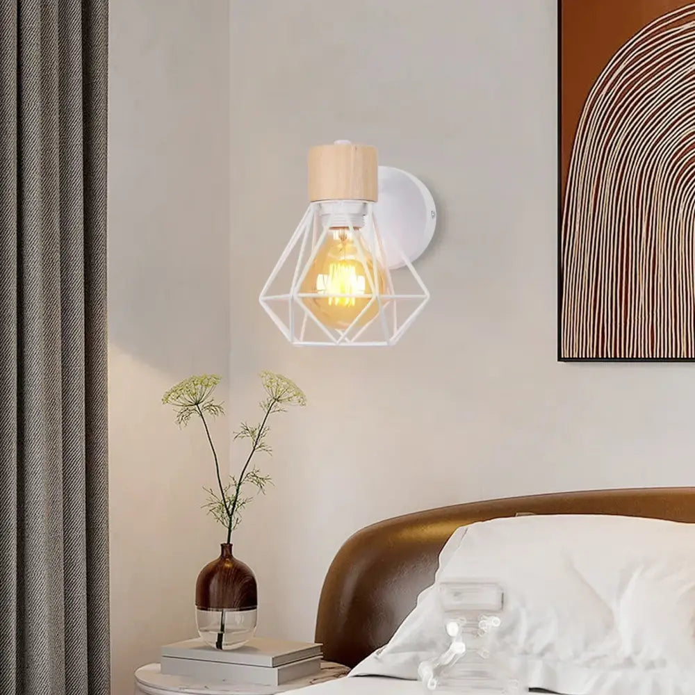 White Wood Wall Sconce with Metal Accent Frame