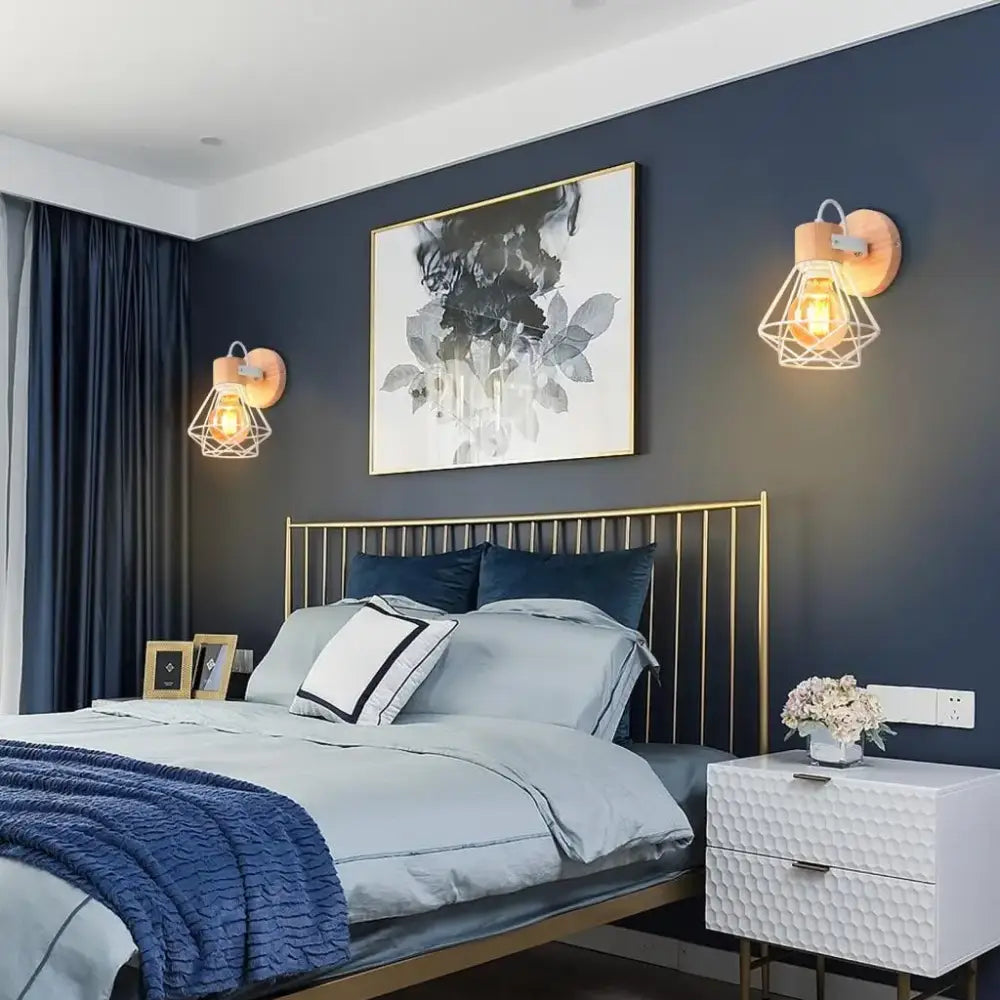 White Wood Wall Sconce with Metal Accent Frame