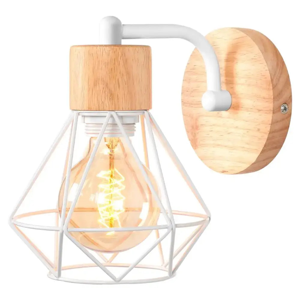White Wood Wall Sconce with Metal Accent Frame