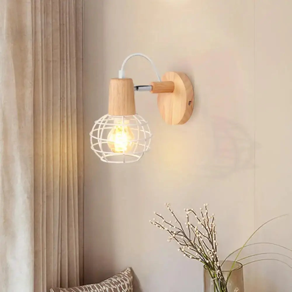 White Wood Wall Sconce with Metal Accent Frame