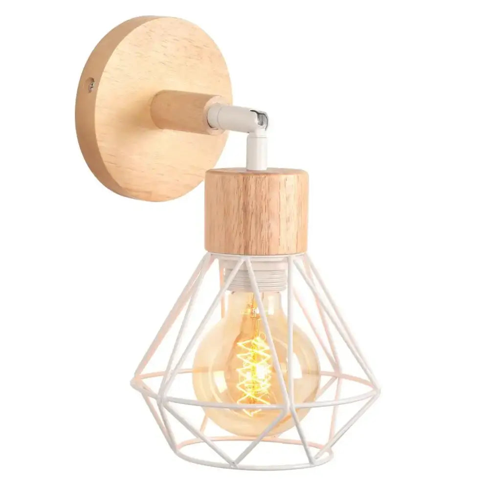 White Wood Wall Sconce with Metal Accent Frame