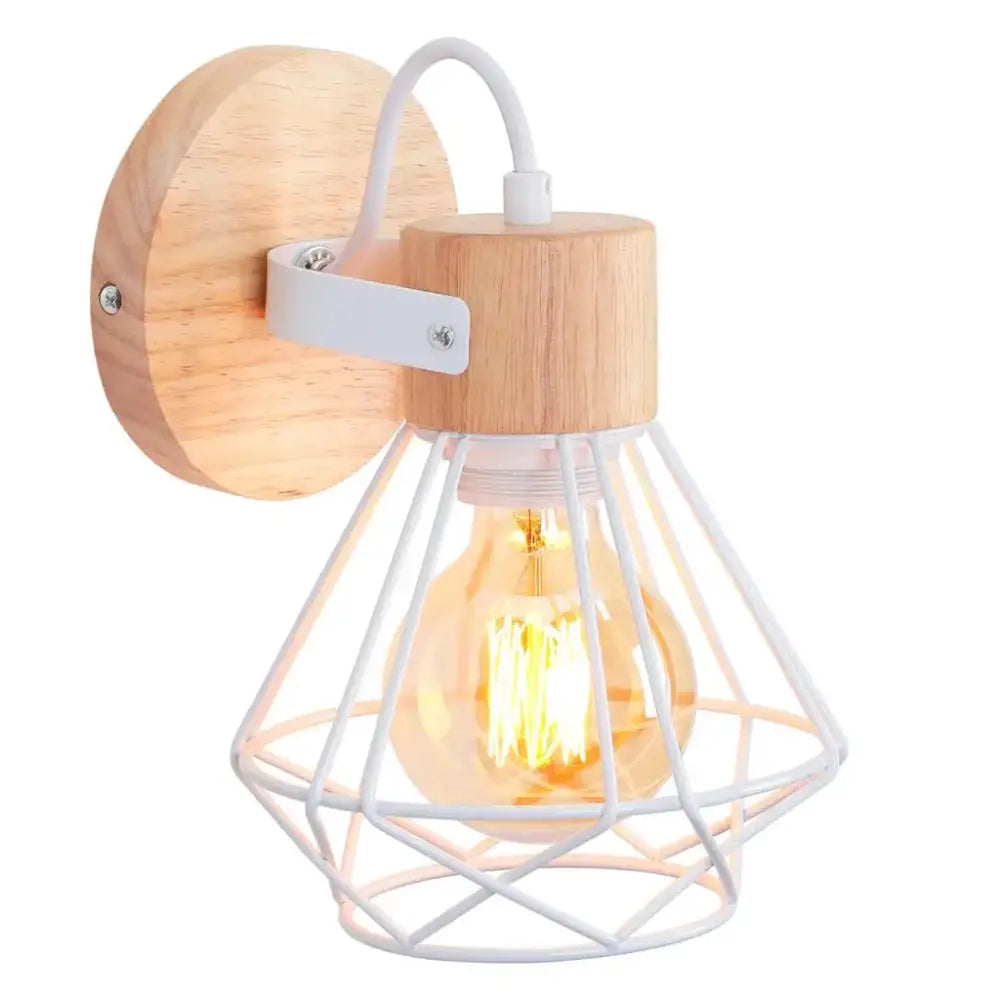 White Wood Wall Sconce with Metal Accent Frame