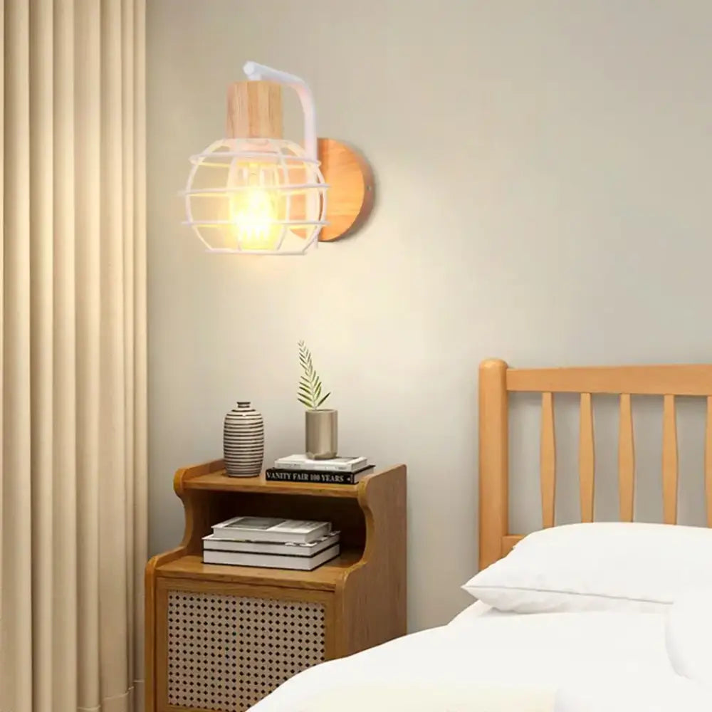 White Wood Wall Sconce with Metal Accent Frame