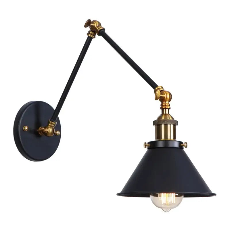 Black Brass Wall Lamp with Swing Arm Design