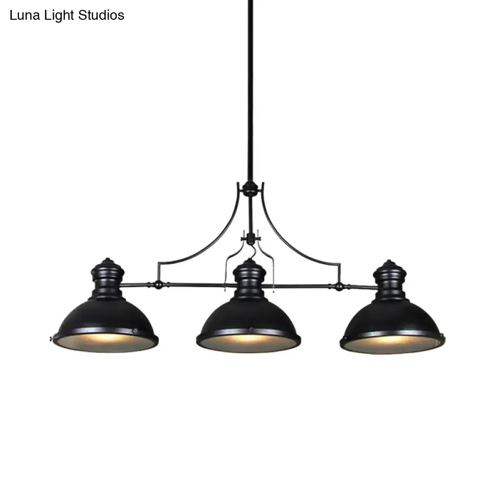 Black Matte Glass Dome Three-Light Pendant