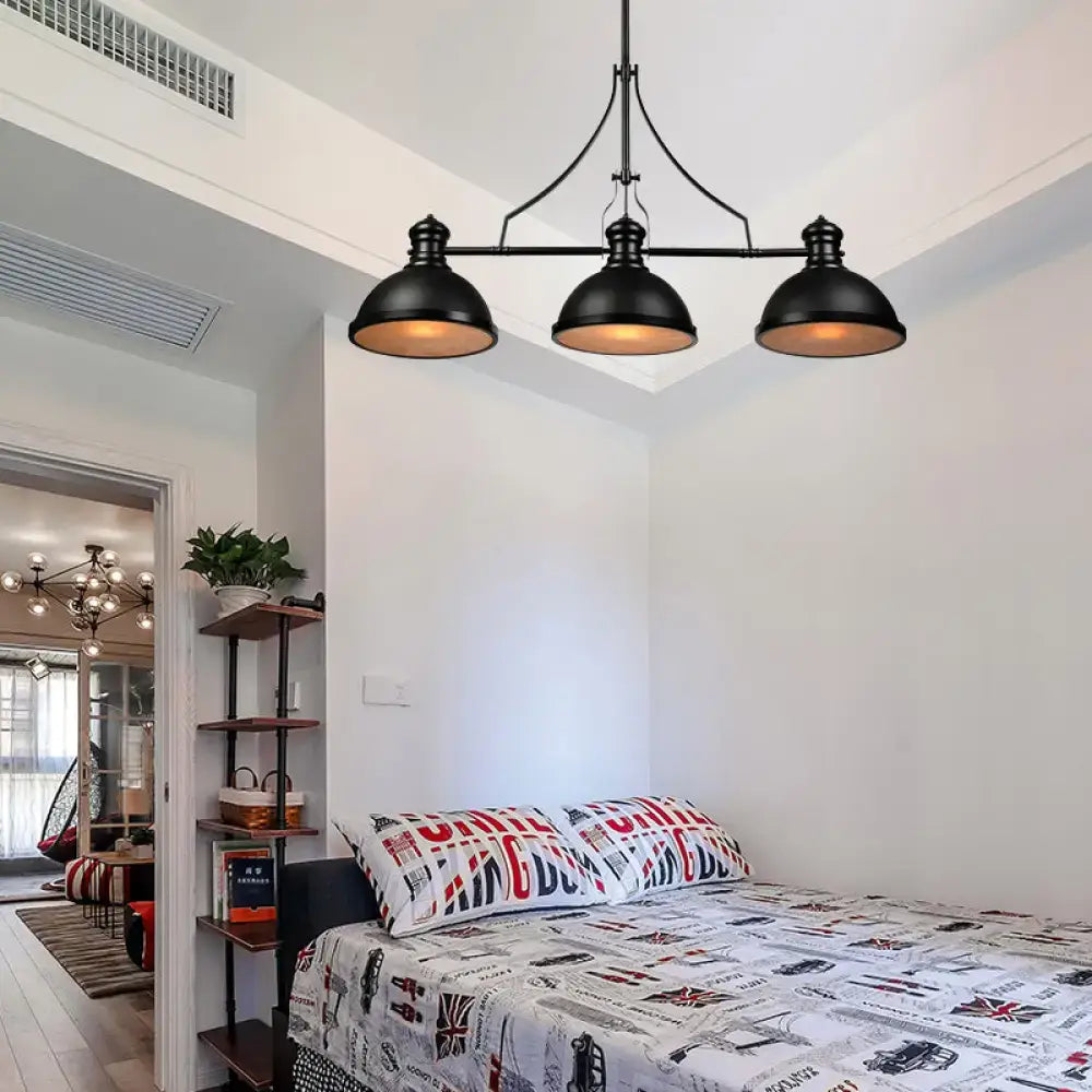 Black Matte Glass Dome Three-Light Pendant