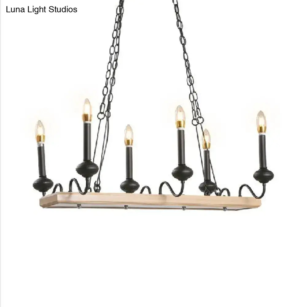 Black Gold Wood Canopy Six-Bulb Island Pendant