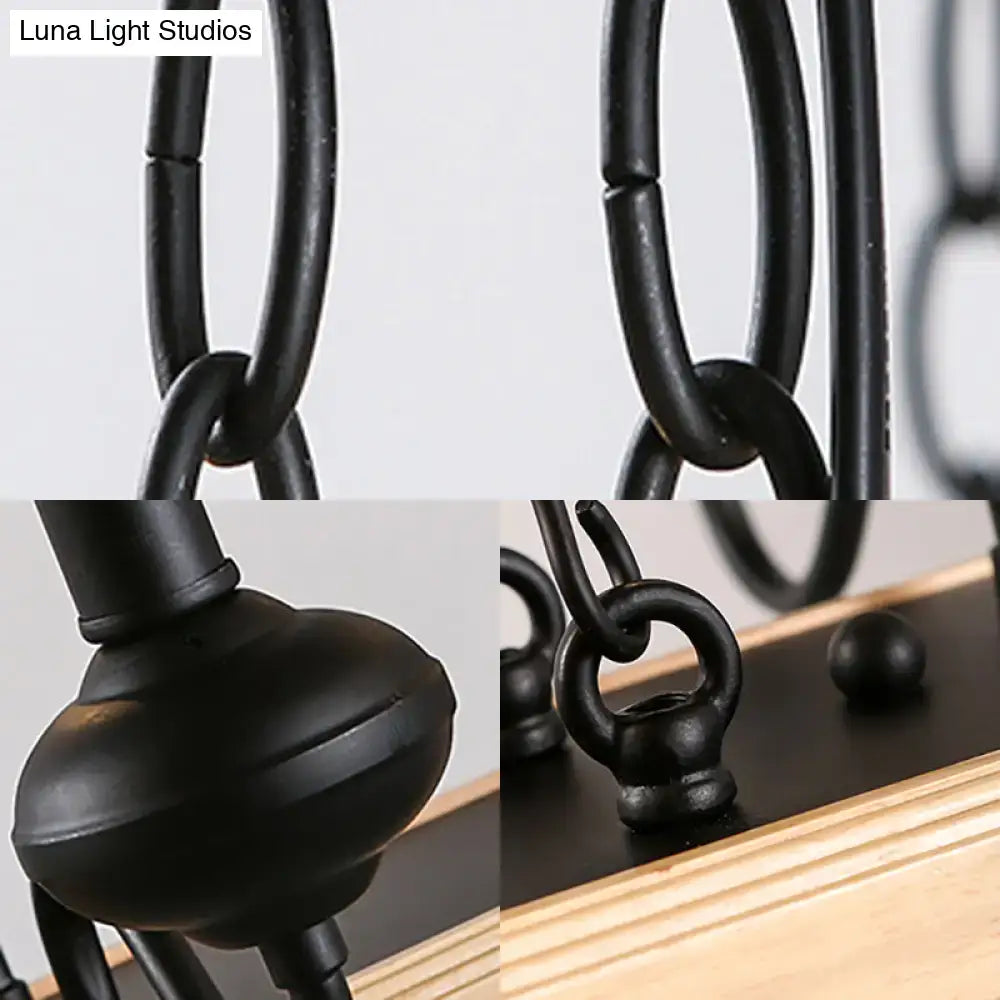 Black Gold Wood Canopy Six-Bulb Island Pendant
