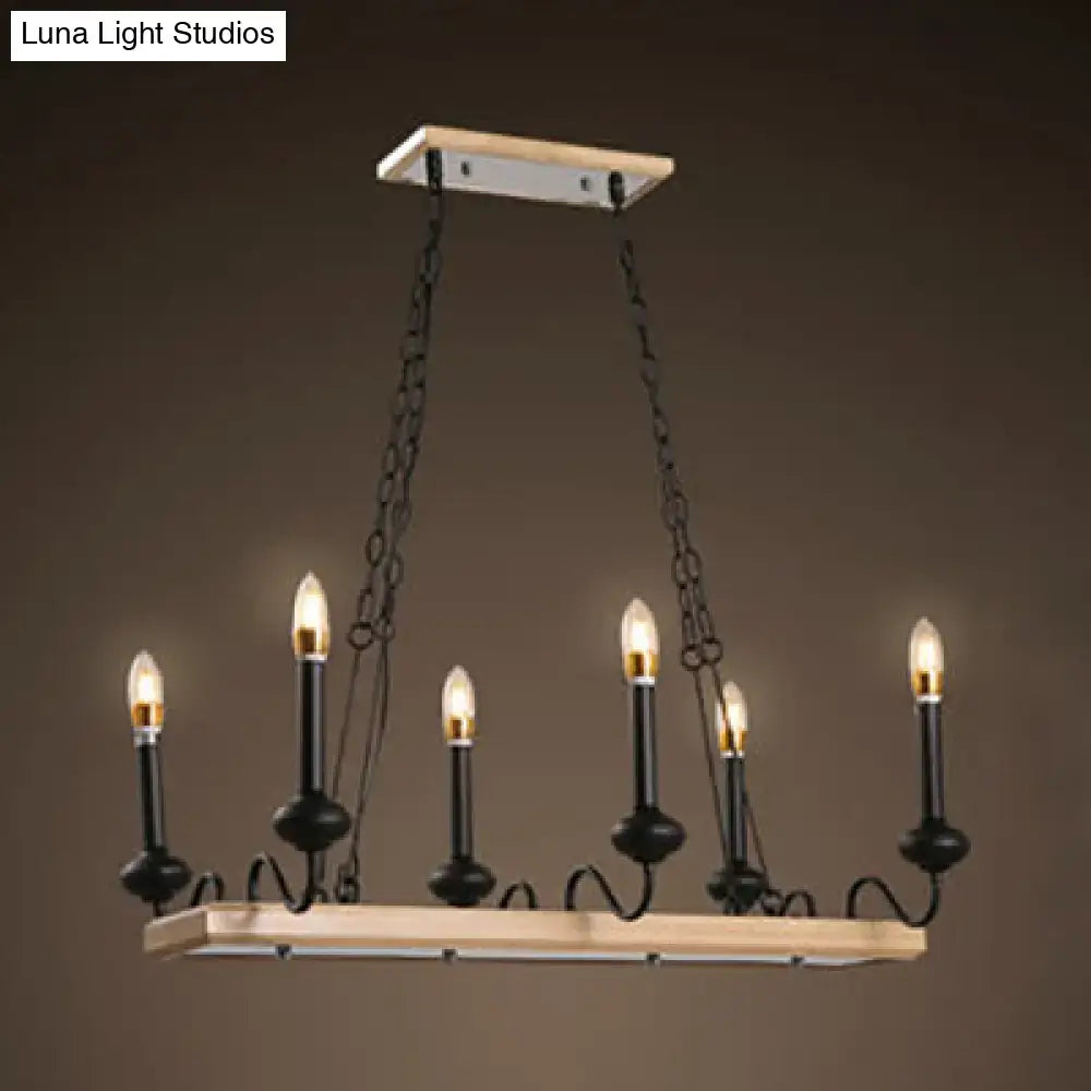 Black Gold Wood Canopy Six-Bulb Island Pendant