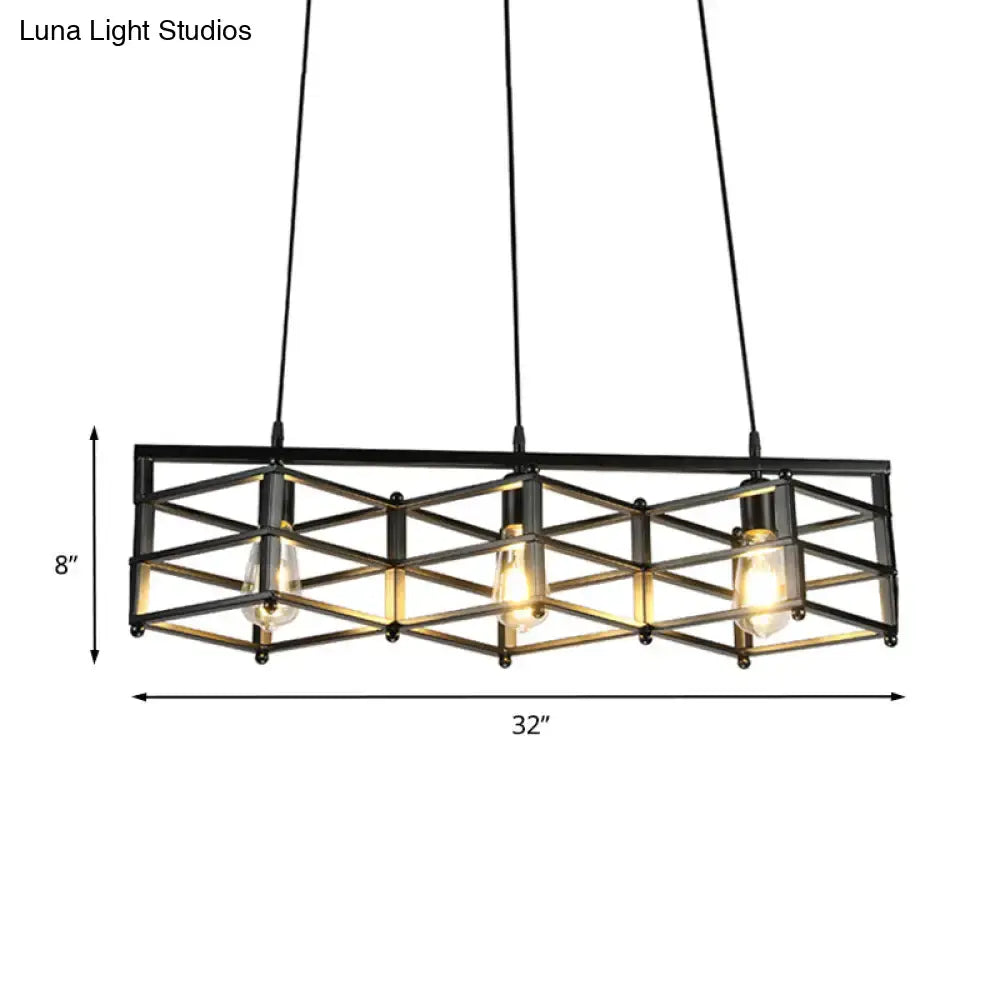 Black Cage 32-Inch Three-Light Pendant
