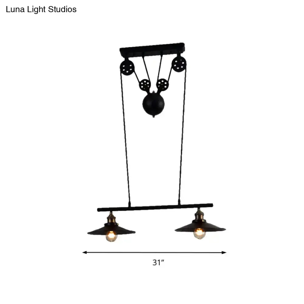 Black Metal Flared Three-Light Island Light