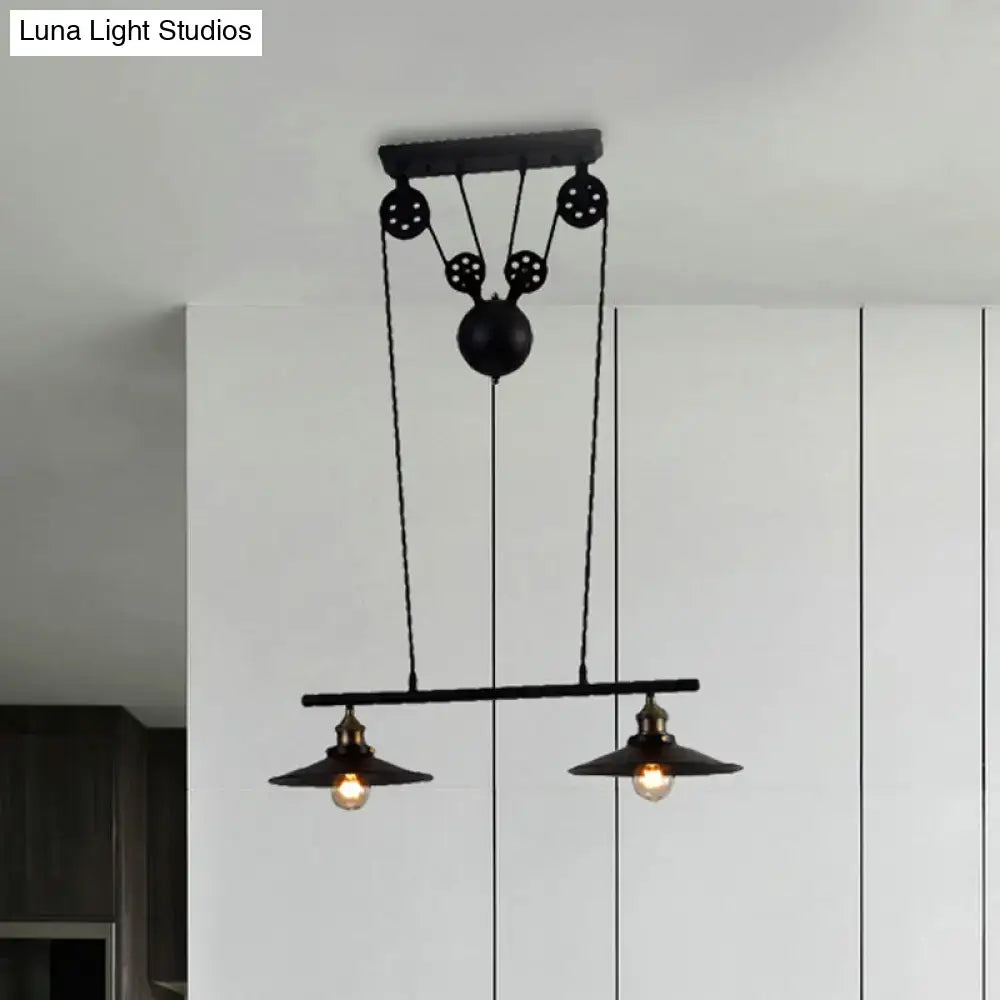 Black Metal Flared Three-Light Island Light