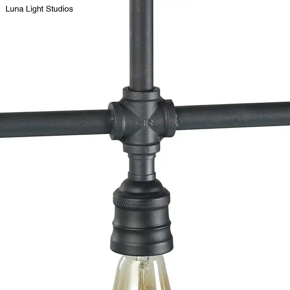 Black Piped Linear Four-Light Island Light