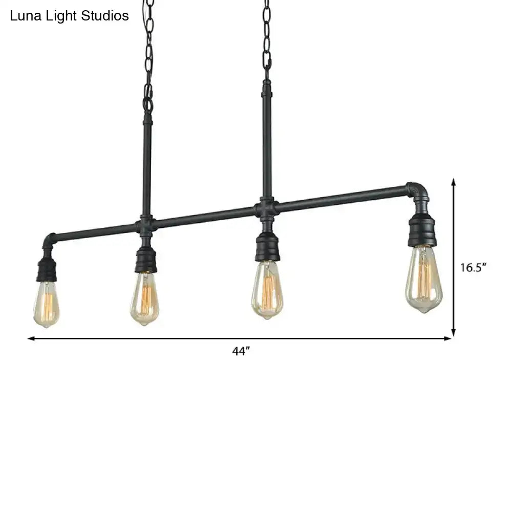 Black Piped Linear Four-Light Island Light