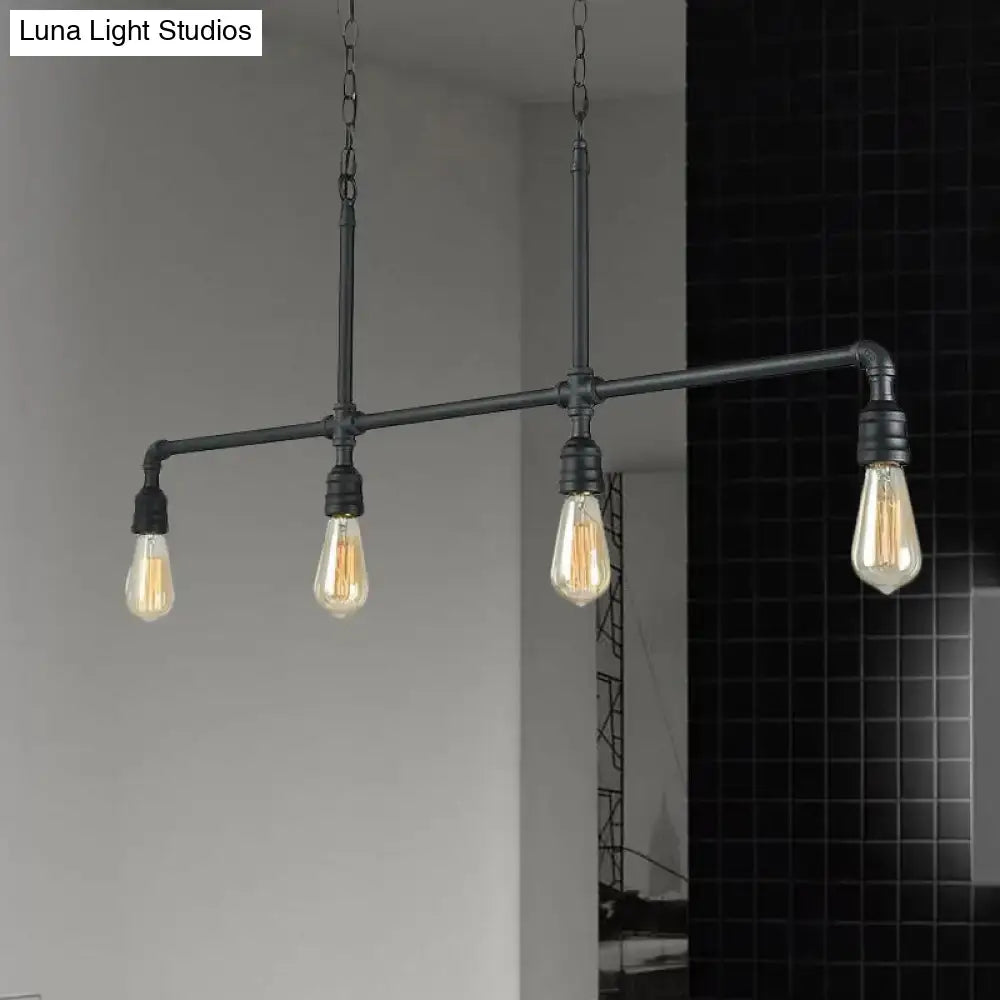 Black Piped Linear Four-Light Island Light