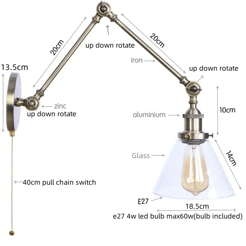 Antique Brass Swing Arm Sconce