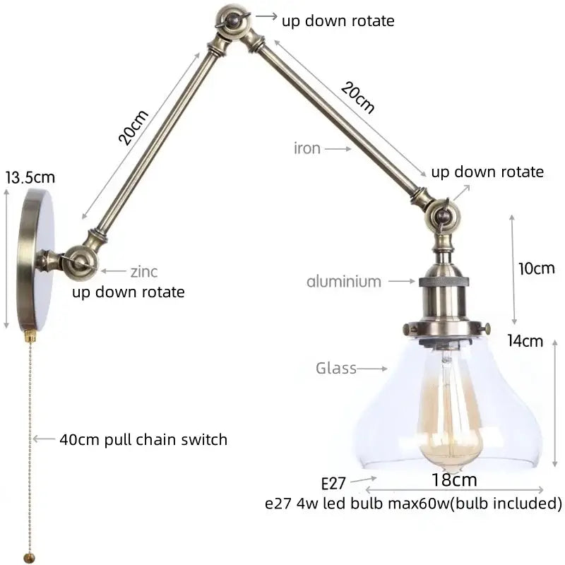 Antique Brass Swing Arm Sconce