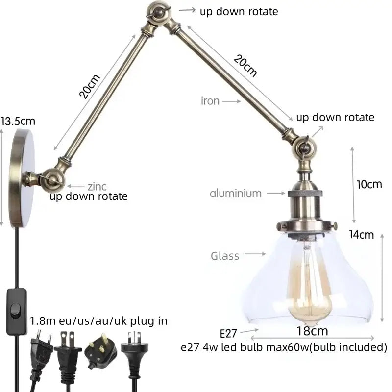 Antique Brass Swing Arm Sconce