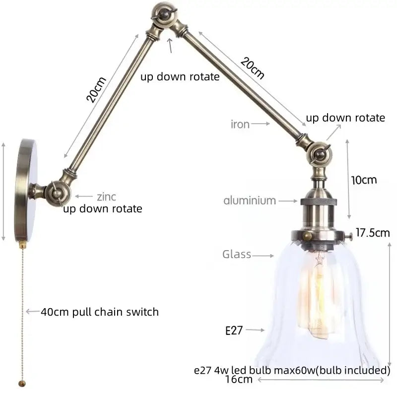 Antique Brass Swing Arm Sconce