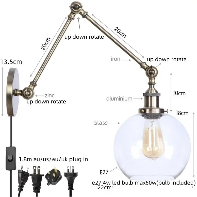 Antique Brass Swing Arm Sconce