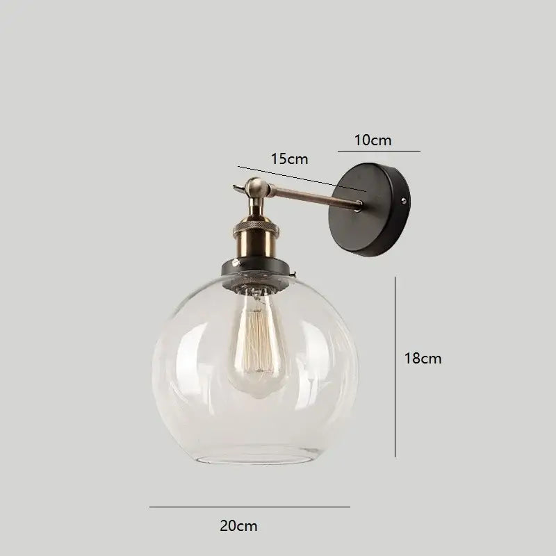 Black Brass Glass Wall Sconce for Bedrooms