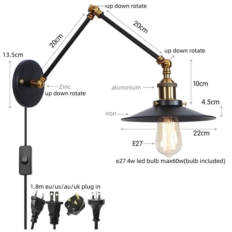 Black Iron Adjustable Sconce