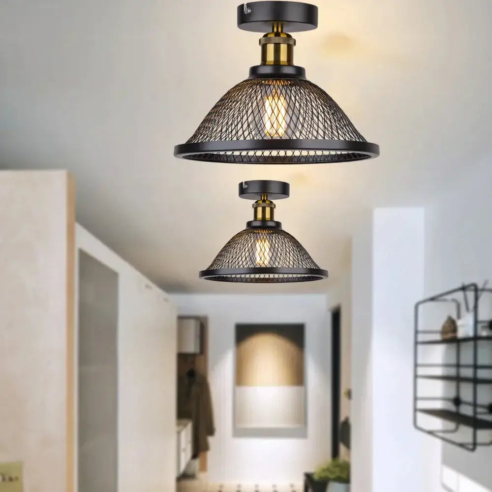 Black Brass Cage Ceiling Light