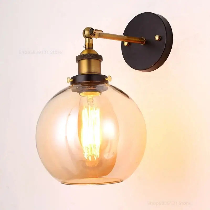 Amber Glass Wall Sconce Industrial for Bedrooms