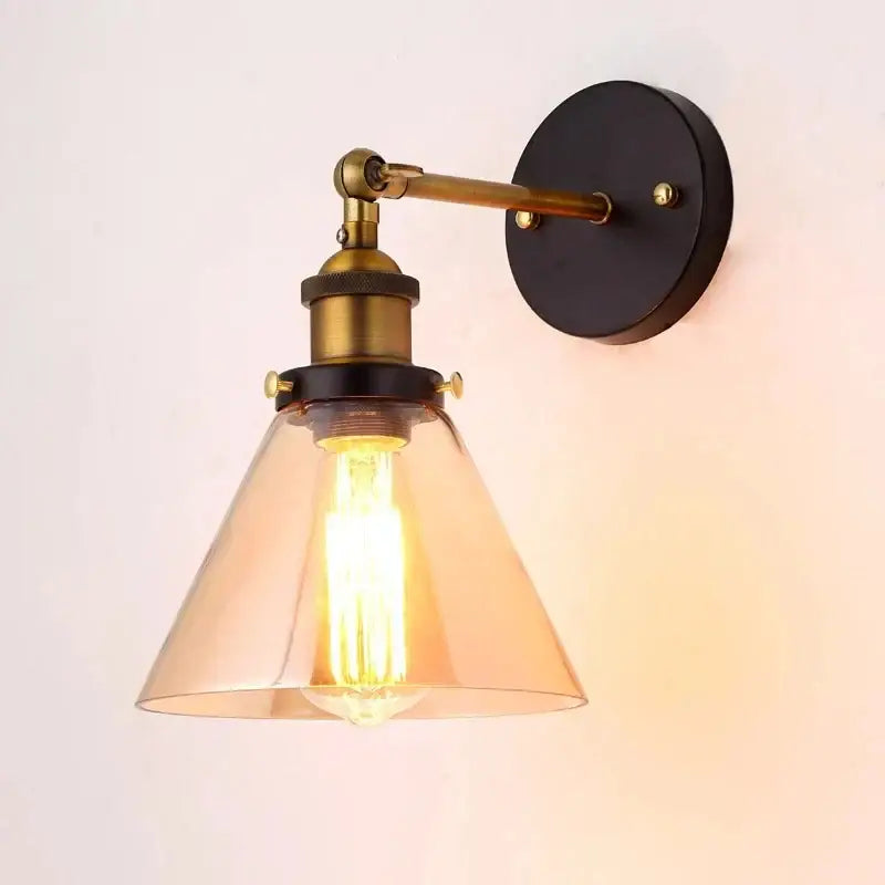 Amber Glass Wall Sconce Industrial for Bedrooms