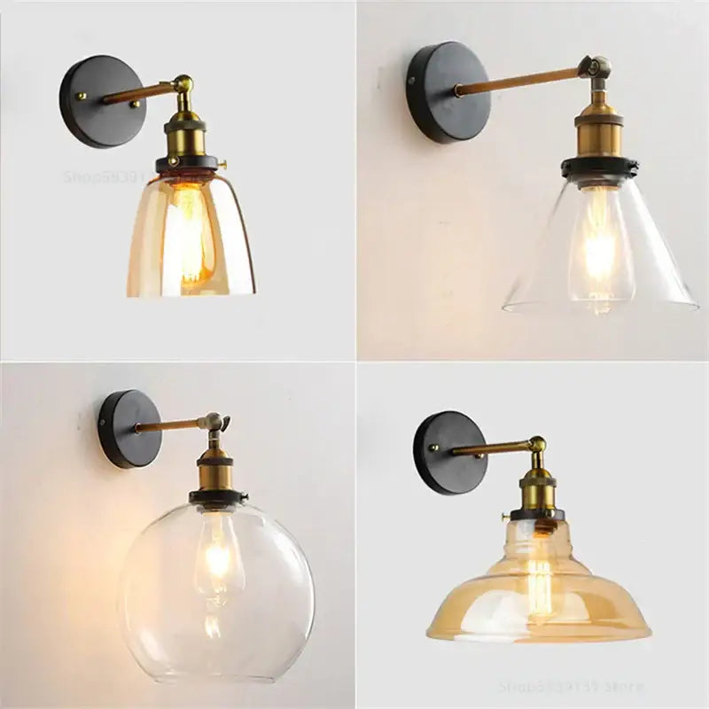 Amber Glass Wall Sconce Industrial for Bedrooms