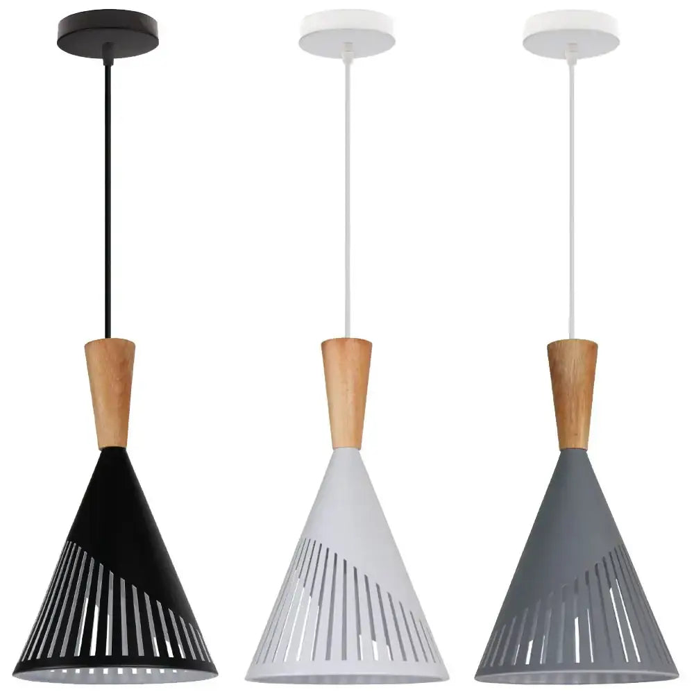 Black Wood Pendant Light Slatted for Kitchens